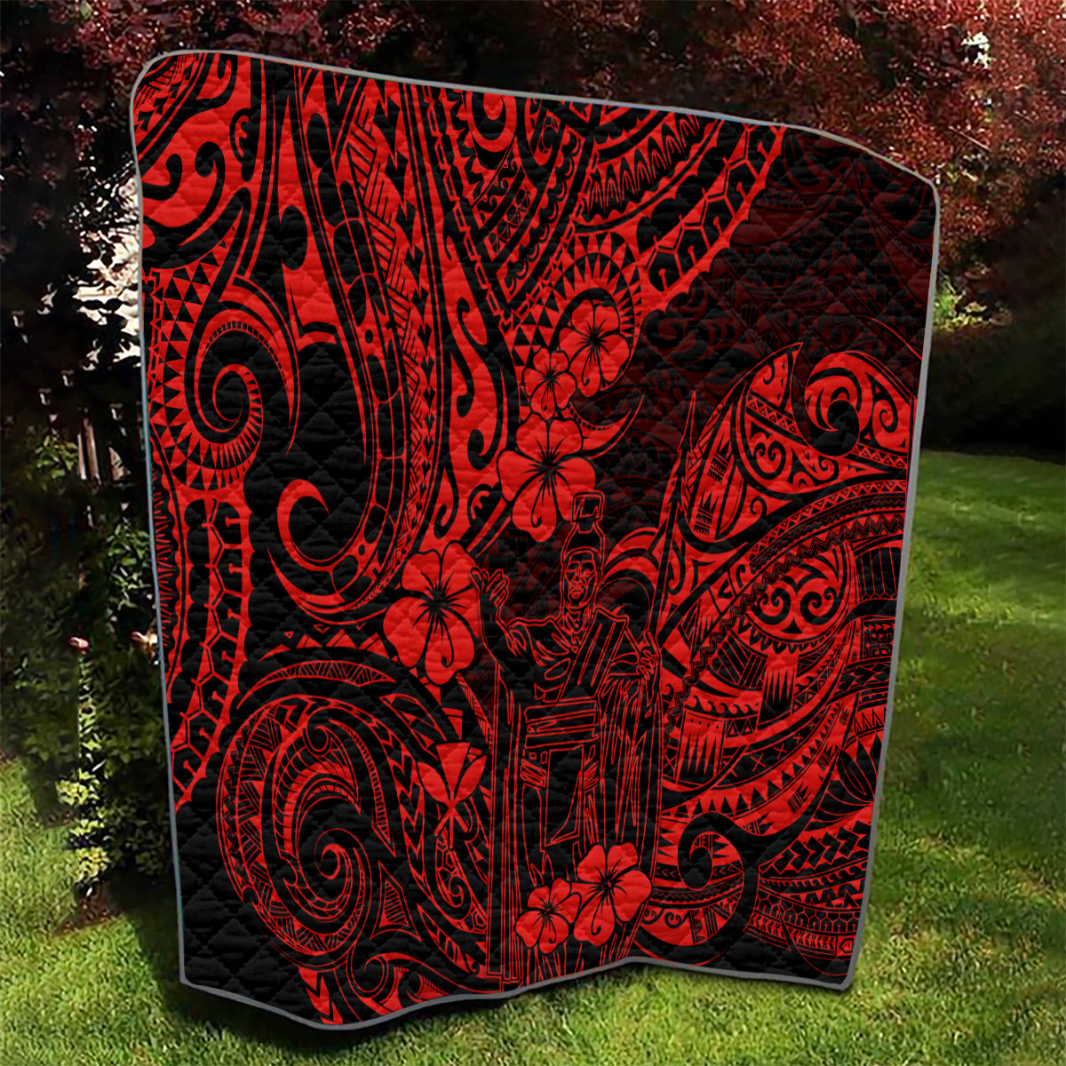 Hawaii King Kamehameha Quilt Polynesian Pattern Red Version - Wonder Print Shop