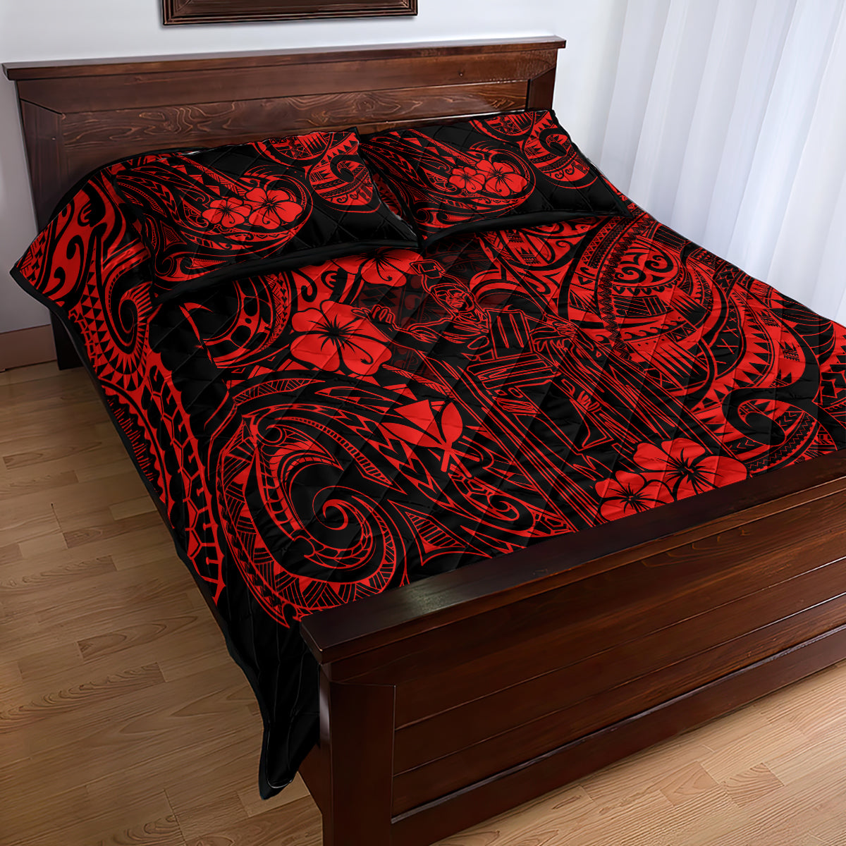 Hawaii King Kamehameha Quilt Bed Set Polynesian Pattern Red Version - Wonder Print Shop