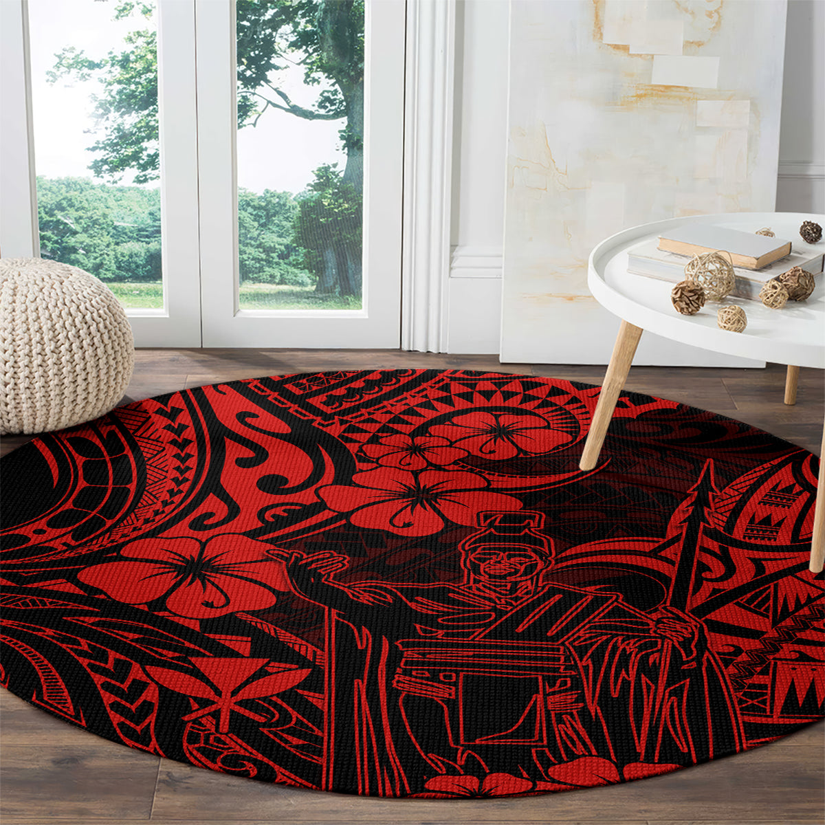 hawaii-king-kamehameha-round-carpet-polynesian-pattern-red-version