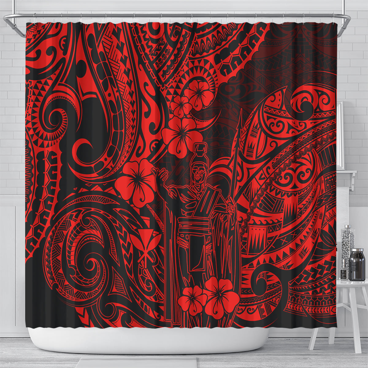 hawaii-king-kamehameha-shower-curtain-polynesian-pattern-red-version