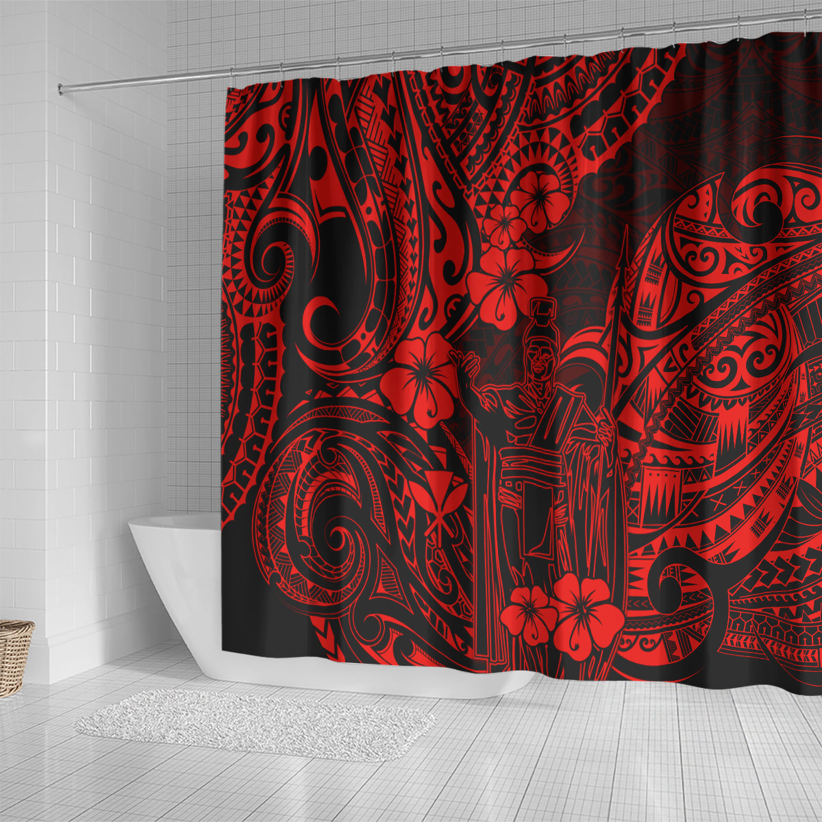 hawaii-king-kamehameha-shower-curtain-polynesian-pattern-red-version