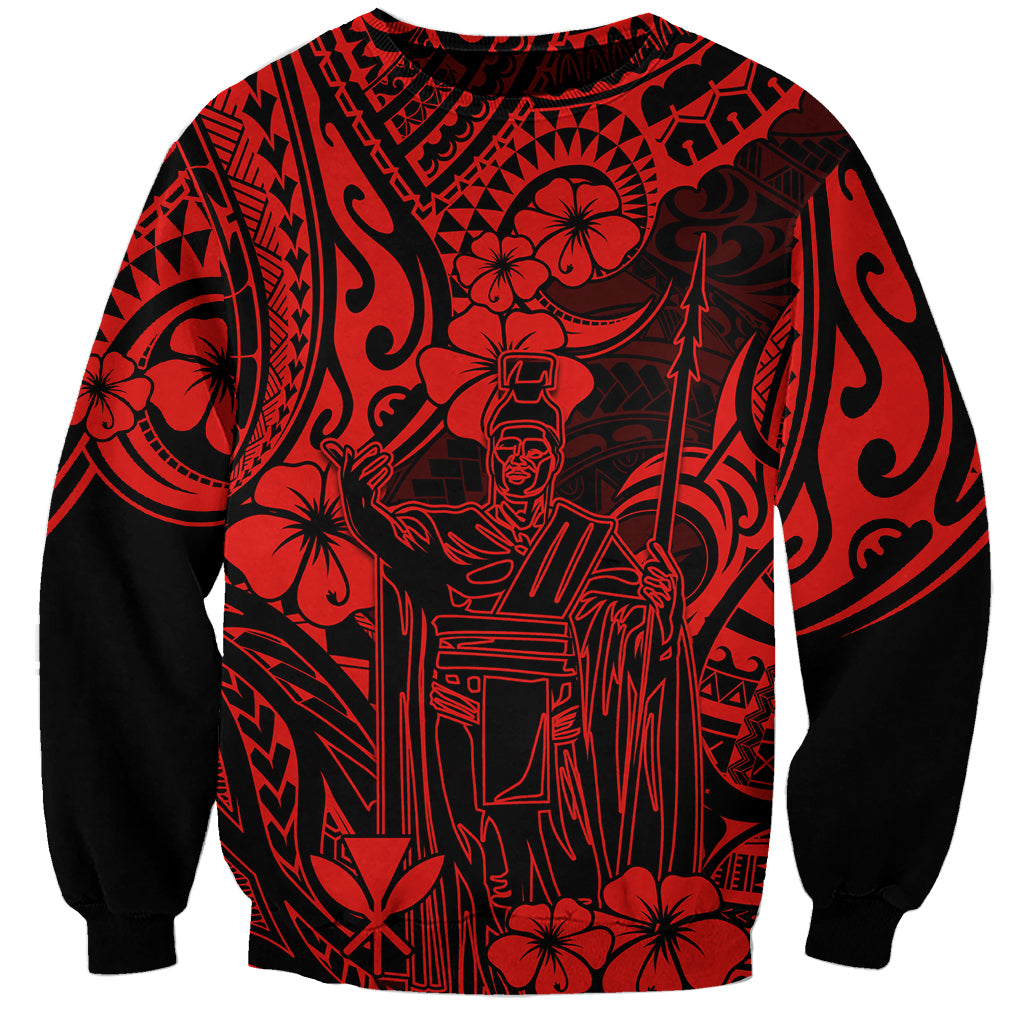 Hawaii King Kamehameha Sweatshirt Polynesian Pattern Red Version - Wonder Print Shop