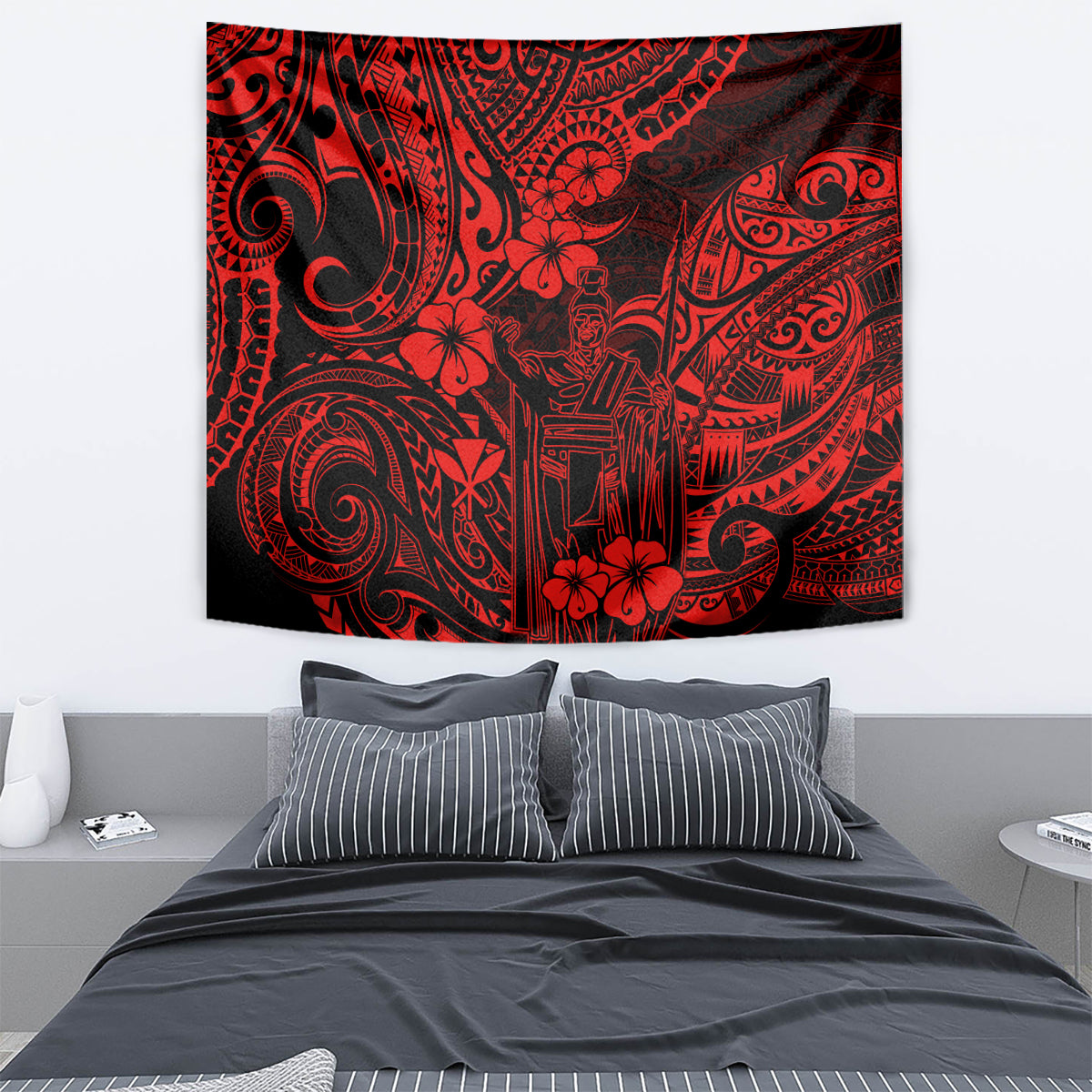 Hawaii King Kamehameha Tapestry Polynesian Pattern Red Version - Wonder Print Shop