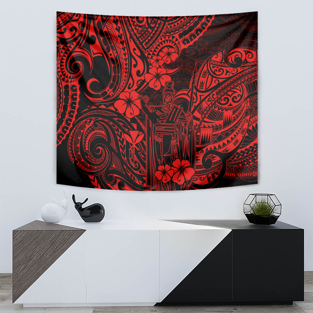 Hawaii King Kamehameha Tapestry Polynesian Pattern Red Version - Wonder Print Shop