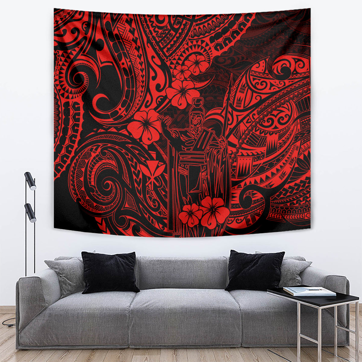 Hawaii King Kamehameha Tapestry Polynesian Pattern Red Version - Wonder Print Shop