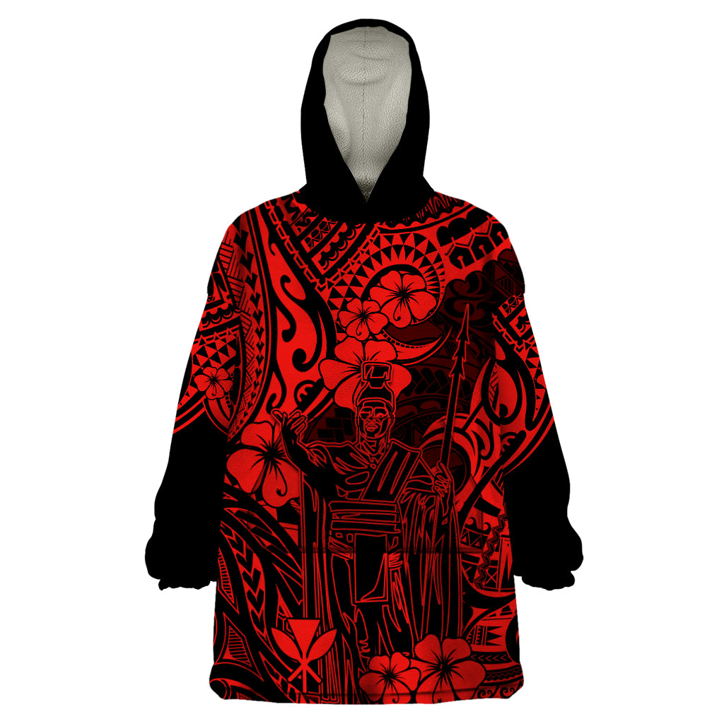 Hawaii King Kamehameha Wearable Blanket Hoodie Polynesian Pattern Red Version - Wonder Print Shop