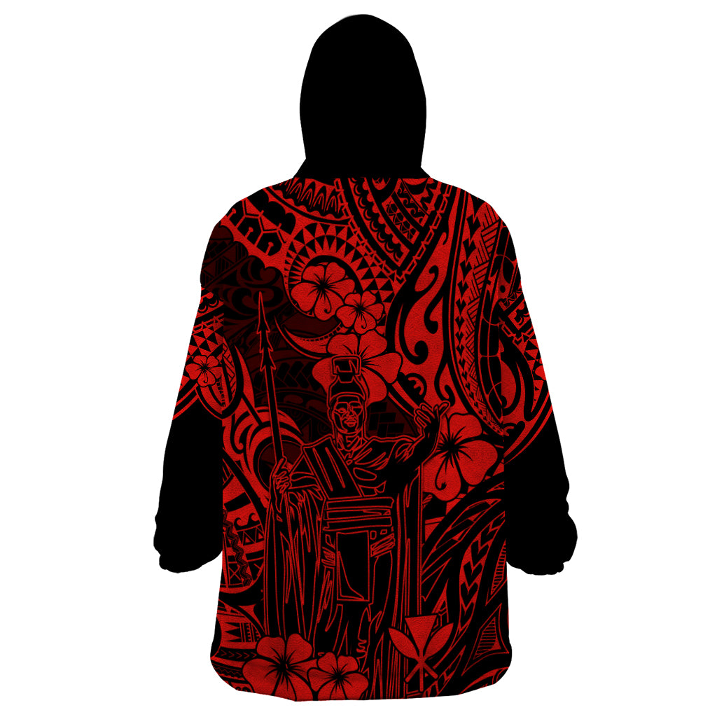 Hawaii King Kamehameha Wearable Blanket Hoodie Polynesian Pattern Red Version - Wonder Print Shop