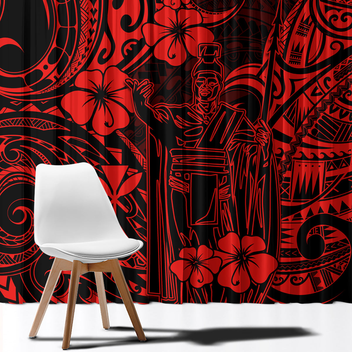 Hawaii King Kamehameha Window Curtain Polynesian Pattern Red Version - Wonder Print Shop
