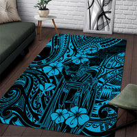 Hawaii King Kamehameha Area Rug Polynesian Pattern Sky Blue Version - Wonder Print Shop