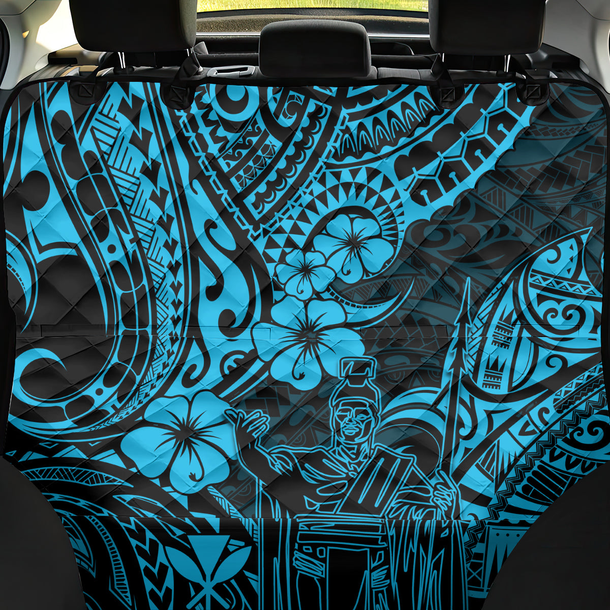 Hawaii King Kamehameha Back Car Seat Cover Polynesian Pattern Sky Blue Version - Wonder Print Shop
