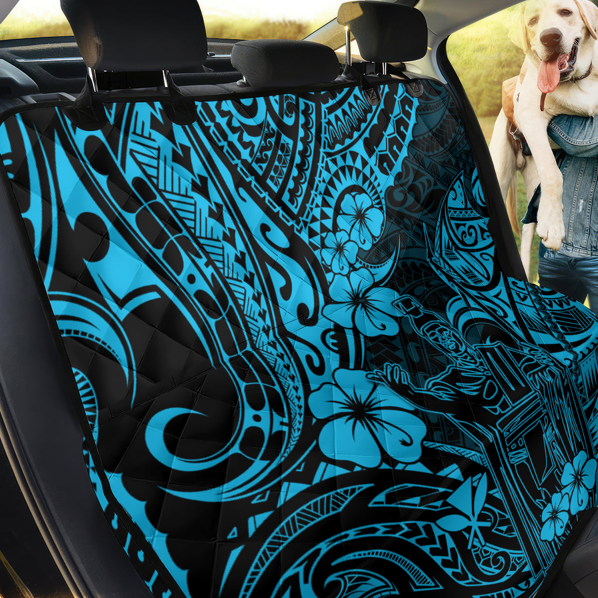 Hawaii King Kamehameha Back Car Seat Cover Polynesian Pattern Sky Blue Version - Wonder Print Shop