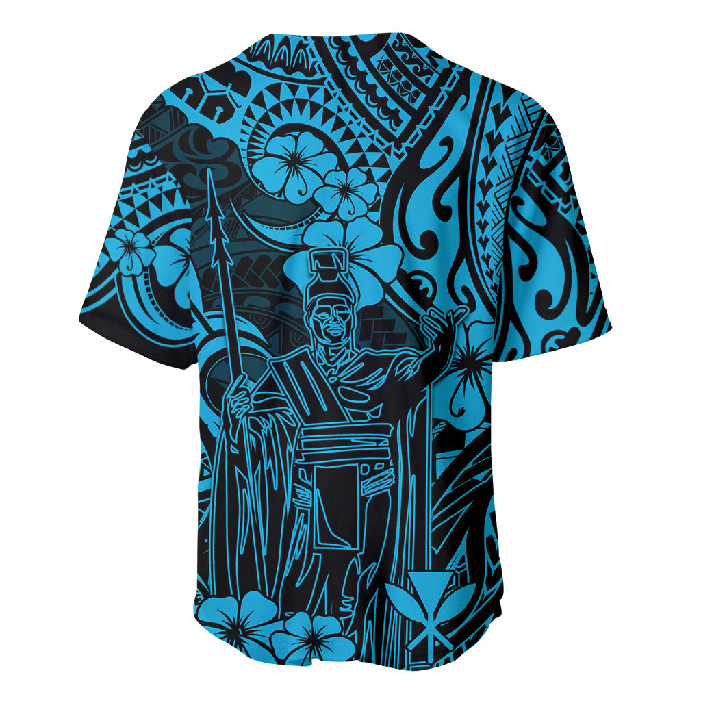 Hawaii King Kamehameha Baseball Jersey Polynesian Pattern Sky Blue Version - Wonder Print Shop