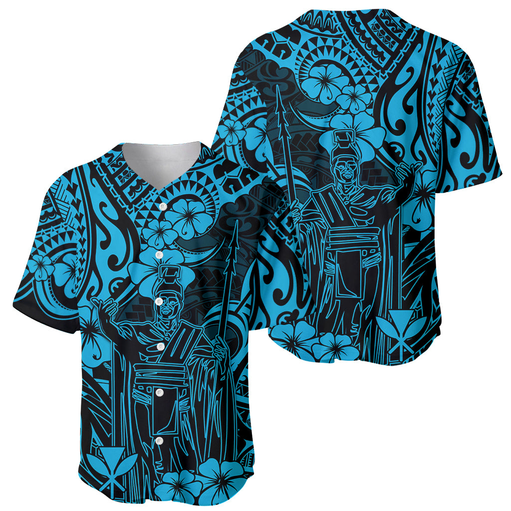 Hawaii King Kamehameha Baseball Jersey Polynesian Pattern Sky Blue Version - Wonder Print Shop