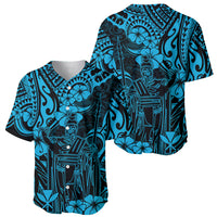 Hawaii King Kamehameha Baseball Jersey Polynesian Pattern Sky Blue Version - Wonder Print Shop