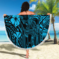 Hawaii King Kamehameha Beach Blanket Polynesian Pattern Sky Blue Version - Wonder Print Shop