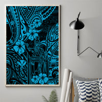 Hawaii King Kamehameha Canvas Wall Art Polynesian Pattern Sky Blue Version - Wonder Print Shop