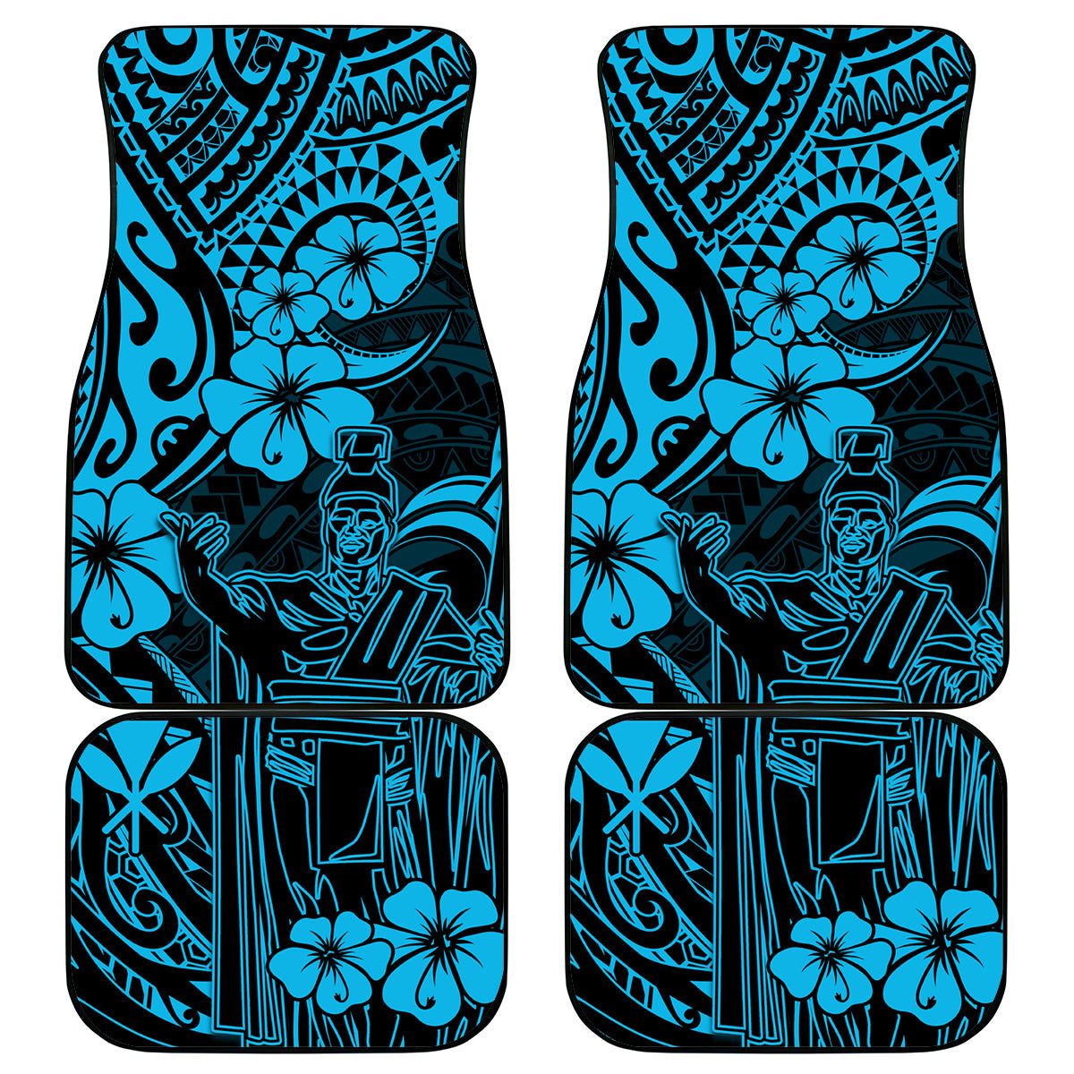 Hawaii King Kamehameha Car Mats Polynesian Pattern Sky Blue Version - Wonder Print Shop