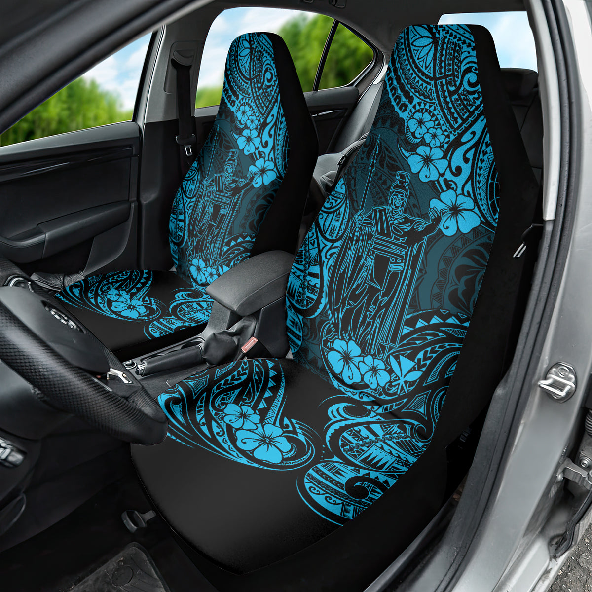 Hawaii King Kamehameha Car Seat Cover Polynesian Pattern Sky Blue Version - Wonder Print Shop