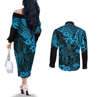 hawaii-king-kamehameha-couples-matching-off-the-shoulder-long-sleeve-dress-and-long-sleeve-button-shirts-polynesian-pattern-sky-blue-version