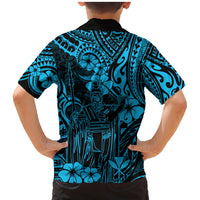 Hawaii King Kamehameha Family Matching Mermaid Dress and Hawaiian Shirt Polynesian Pattern Sky Blue Version - Wonder Print Shop