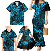 Hawaii King Kamehameha Family Matching Mermaid Dress and Hawaiian Shirt Polynesian Pattern Sky Blue Version - Wonder Print Shop