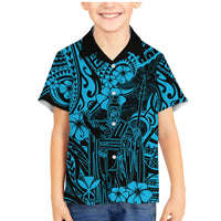 Hawaii King Kamehameha Family Matching Mermaid Dress and Hawaiian Shirt Polynesian Pattern Sky Blue Version - Wonder Print Shop