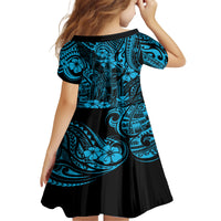 Hawaii King Kamehameha Family Matching Off Shoulder Long Sleeve Dress and Hawaiian Shirt Polynesian Pattern Sky Blue Version - Wonder Print Shop