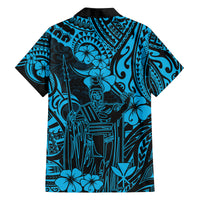Hawaii King Kamehameha Family Matching Off Shoulder Long Sleeve Dress and Hawaiian Shirt Polynesian Pattern Sky Blue Version - Wonder Print Shop