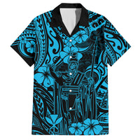 Hawaii King Kamehameha Family Matching Off Shoulder Short Dress and Hawaiian Shirt Polynesian Pattern Sky Blue Version - Wonder Print Shop
