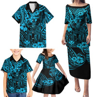 Hawaii King Kamehameha Family Matching Puletasi Dress and Hawaiian Shirt Polynesian Pattern Sky Blue Version - Wonder Print Shop