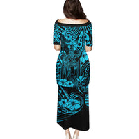 Hawaii King Kamehameha Family Matching Puletasi Dress and Hawaiian Shirt Polynesian Pattern Sky Blue Version - Wonder Print Shop