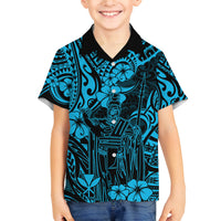 Hawaii King Kamehameha Family Matching Tank Maxi Dress and Hawaiian Shirt Polynesian Pattern Sky Blue Version - Wonder Print Shop
