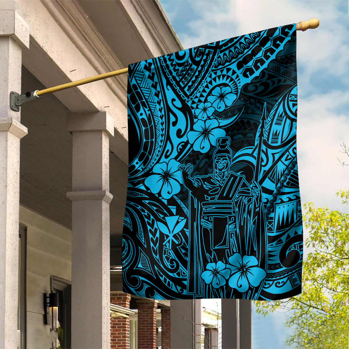 Hawaii King Kamehameha Garden Flag Polynesian Pattern Sky Blue Version - Wonder Print Shop