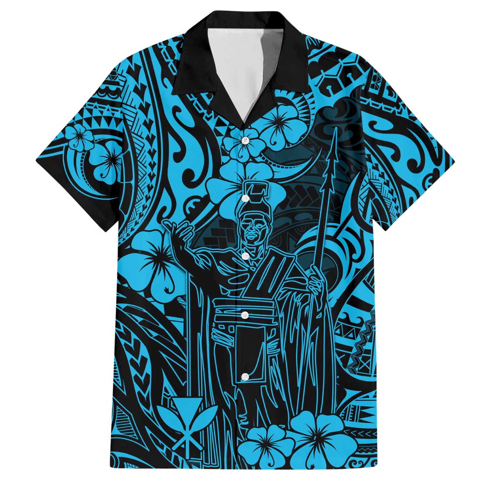 Hawaii King Kamehameha Hawaiian Shirt Polynesian Pattern Sky Blue Version - Wonder Print Shop