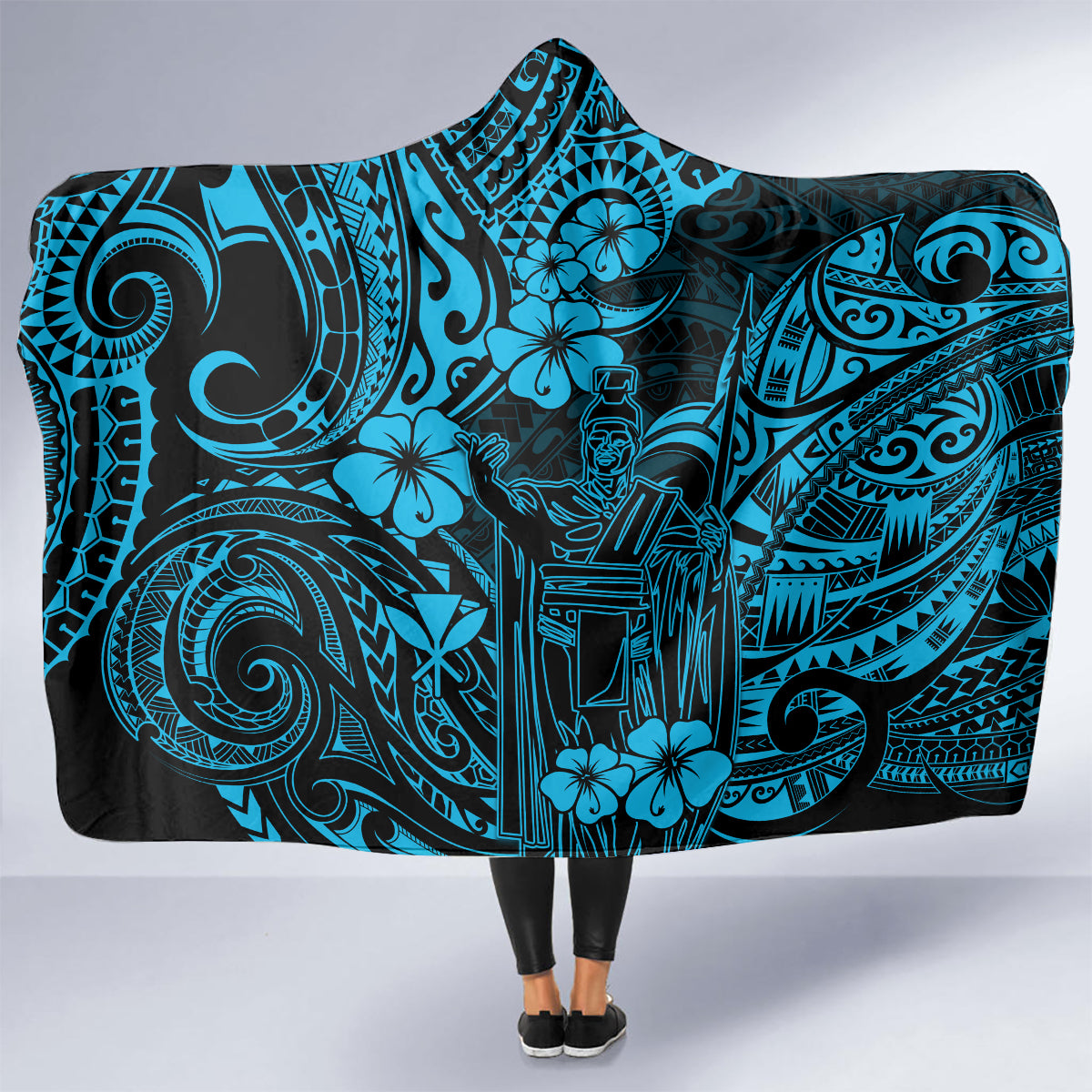 hawaii-king-kamehameha-hooded-blanket-polynesian-pattern-sky-blue-version