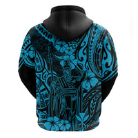 Hawaii King Kamehameha Hoodie Polynesian Pattern Sky Blue Version - Wonder Print Shop