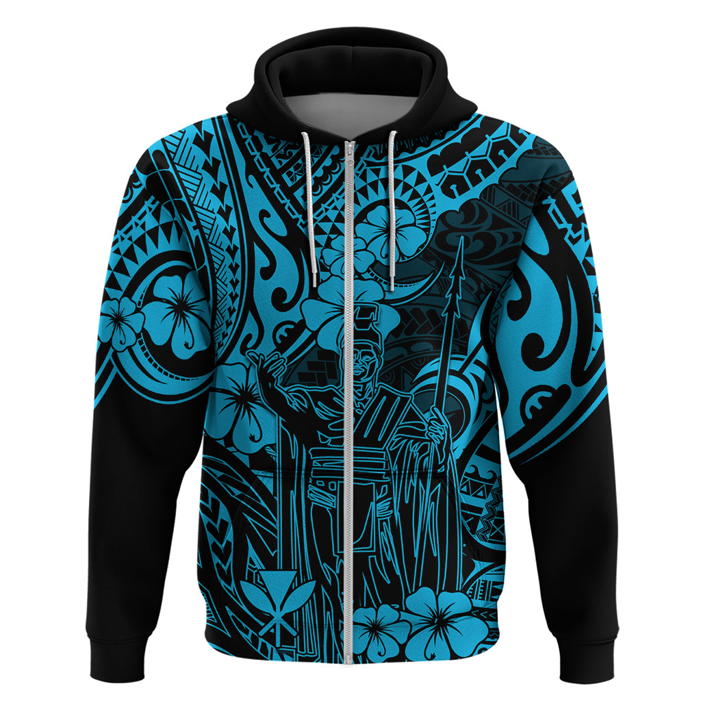 Hawaii King Kamehameha Hoodie Polynesian Pattern Sky Blue Version - Wonder Print Shop