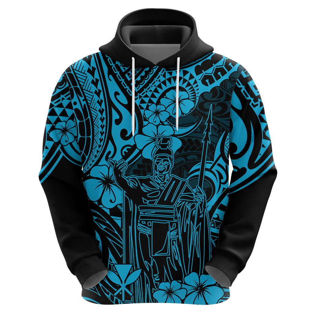 Hawaii King Kamehameha Hoodie Polynesian Pattern Sky Blue Version - Wonder Print Shop