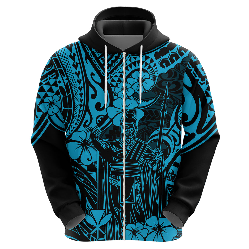 Hawaii King Kamehameha Hoodie Polynesian Pattern Sky Blue Version - Wonder Print Shop