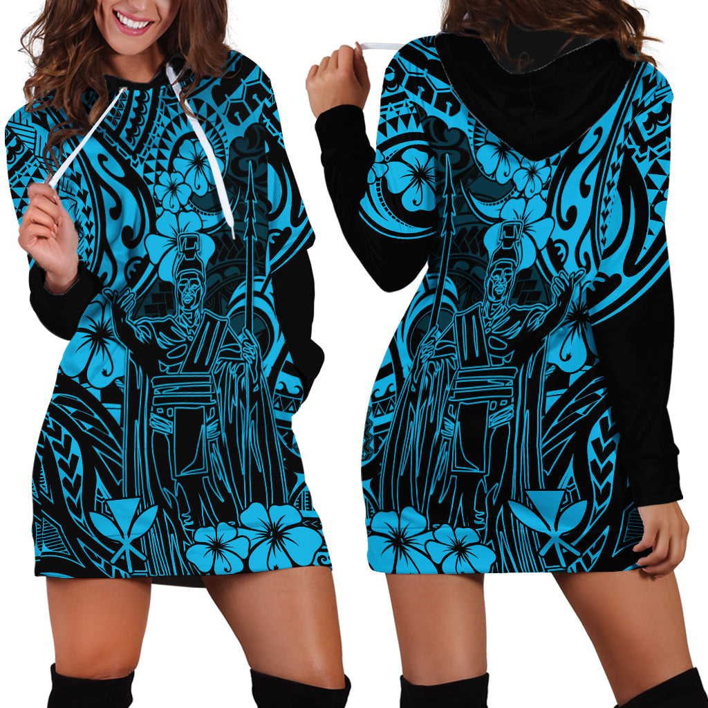Hawaii King Kamehameha Hoodie Dress Polynesian Pattern Sky Blue Version - Wonder Print Shop