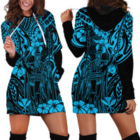 Hawaii King Kamehameha Hoodie Dress Polynesian Pattern Sky Blue Version - Wonder Print Shop