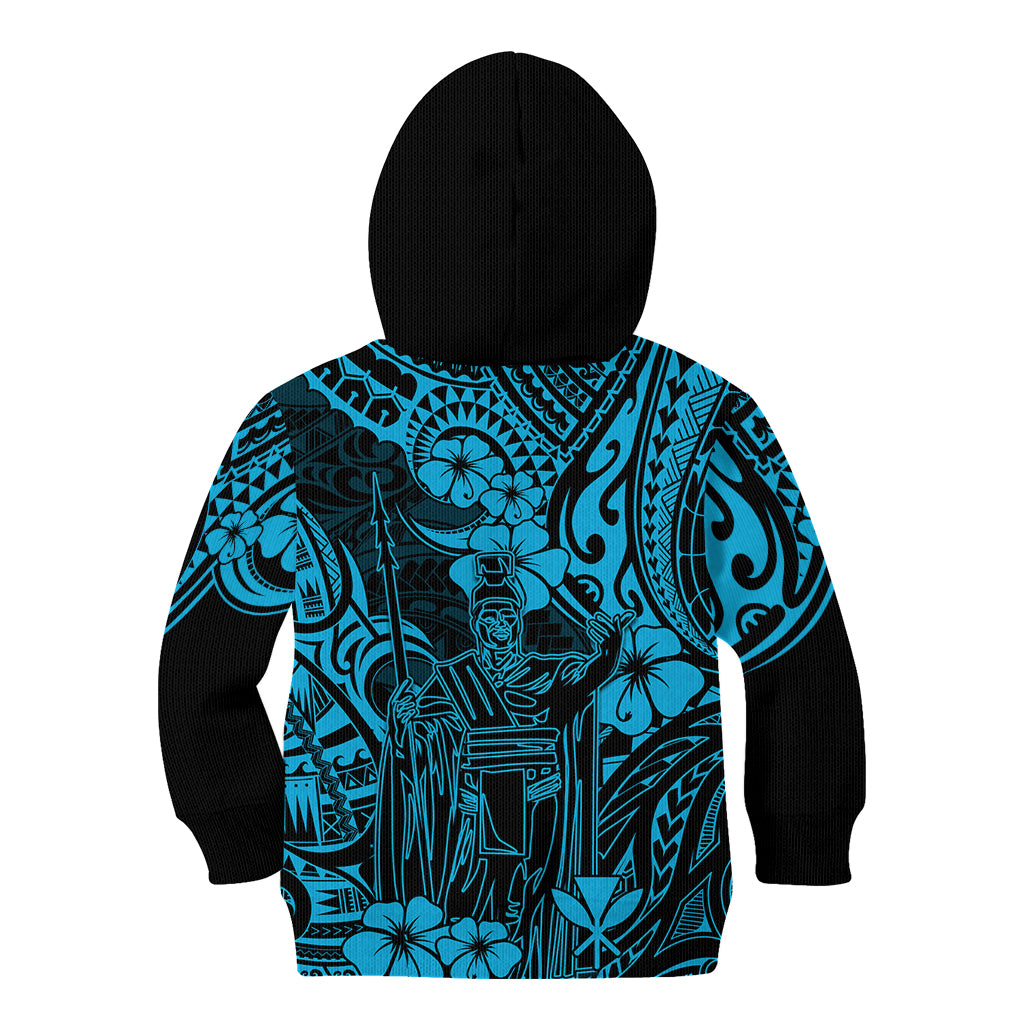 Hawaii King Kamehameha Kid Hoodie Polynesian Pattern Sky Blue Version - Wonder Print Shop
