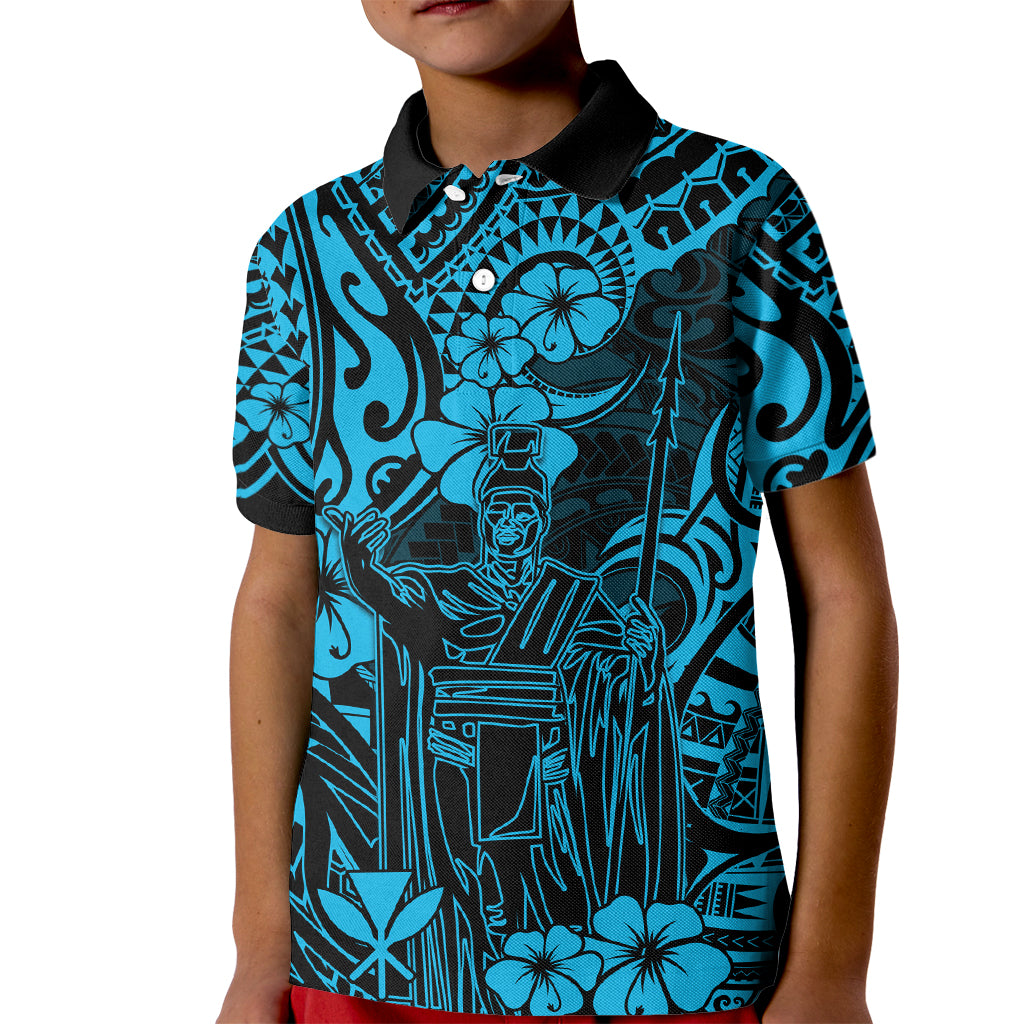 Hawaii King Kamehameha Kid Polo Shirt Polynesian Pattern Sky Blue Version - Wonder Print Shop