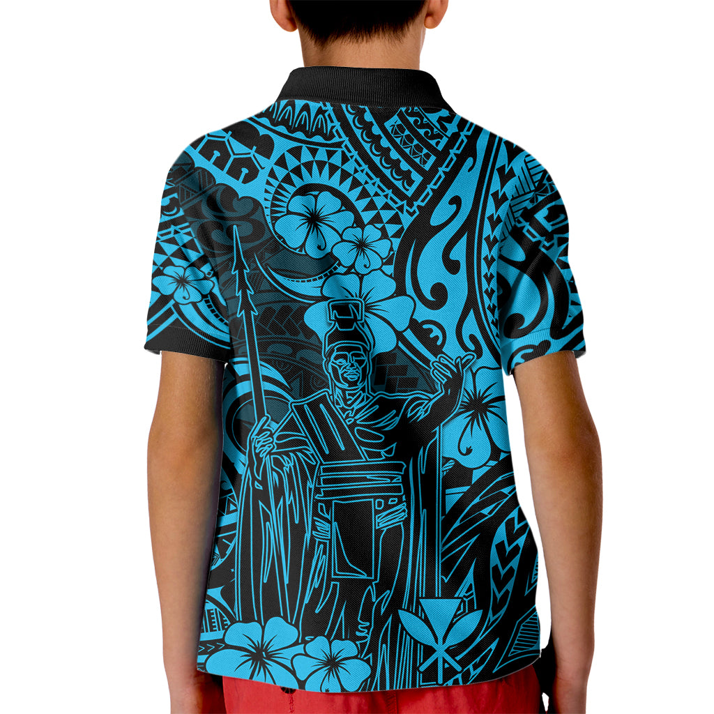 Hawaii King Kamehameha Kid Polo Shirt Polynesian Pattern Sky Blue Version - Wonder Print Shop