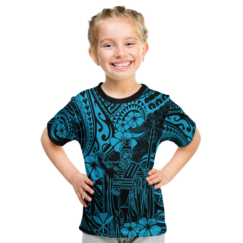 Hawaii King Kamehameha Kid T Shirt Polynesian Pattern Sky Blue Version - Wonder Print Shop