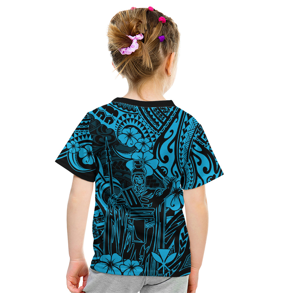Hawaii King Kamehameha Kid T Shirt Polynesian Pattern Sky Blue Version - Wonder Print Shop