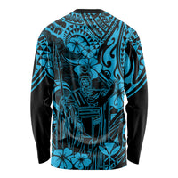 Hawaii King Kamehameha Long Sleeve Shirt Polynesian Pattern Sky Blue Version - Wonder Print Shop