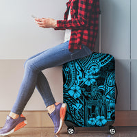 Hawaii King Kamehameha Luggage Cover Polynesian Pattern Sky Blue Version - Wonder Print Shop