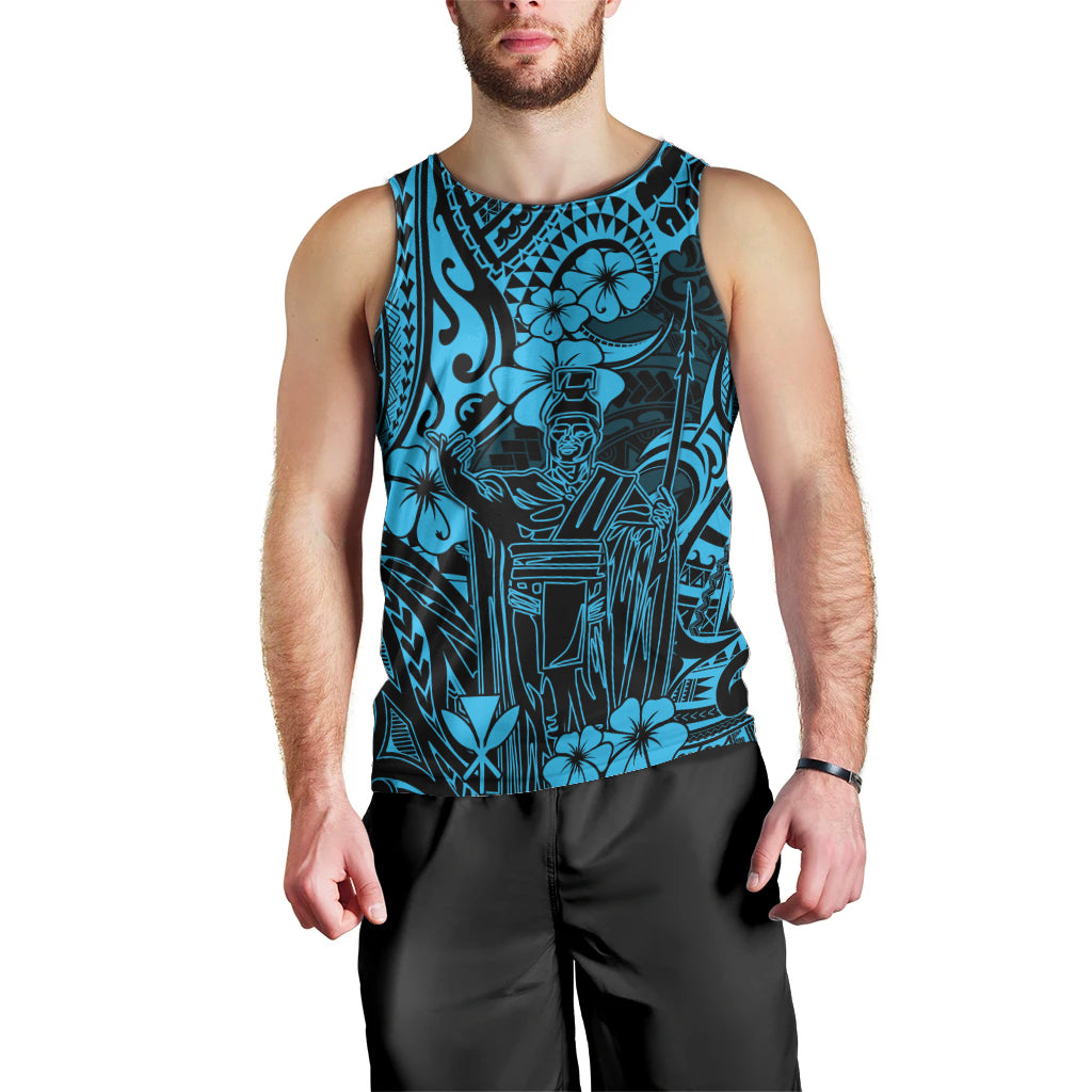 Hawaii King Kamehameha Men Tank Top Polynesian Pattern Sky Blue Version - Wonder Print Shop