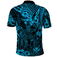 Hawaii King Kamehameha Polo Shirt Polynesian Pattern Sky Blue Version - Wonder Print Shop